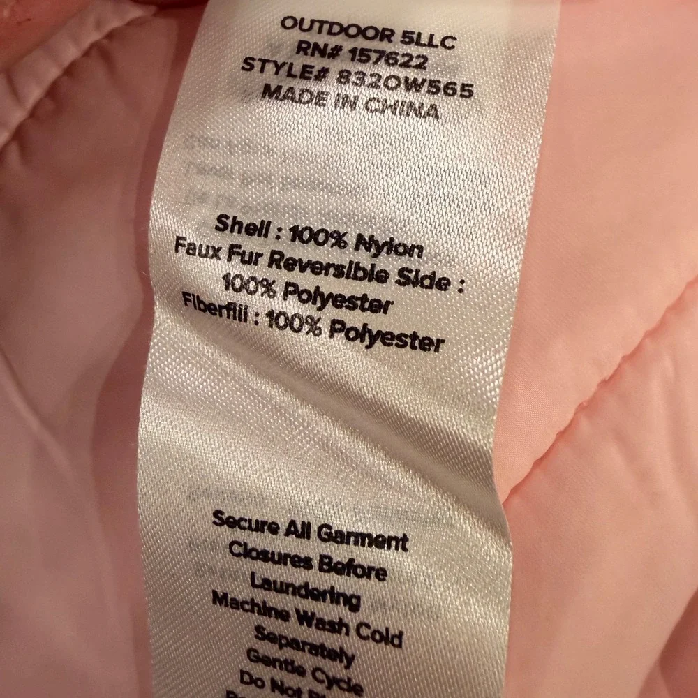 Eddie Bauer Kids Reversible Puffer Jacket Pink Faux Fur Hooded Coat S 7/8 NWOT